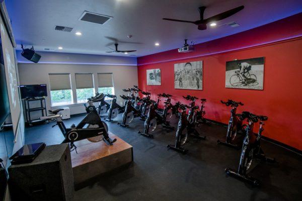 indoor cycling studio with spinning bikes at bigfork gym